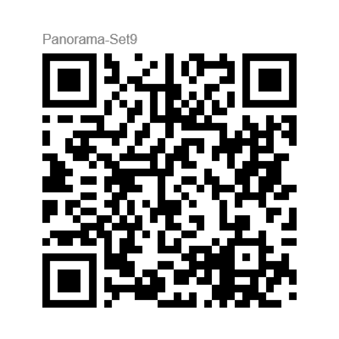 Ein QR-Code mit der Bezeichnung „Panorama-Set9“ in grauer Schrift über dem Code, zentriert auf weißem Hintergrund.