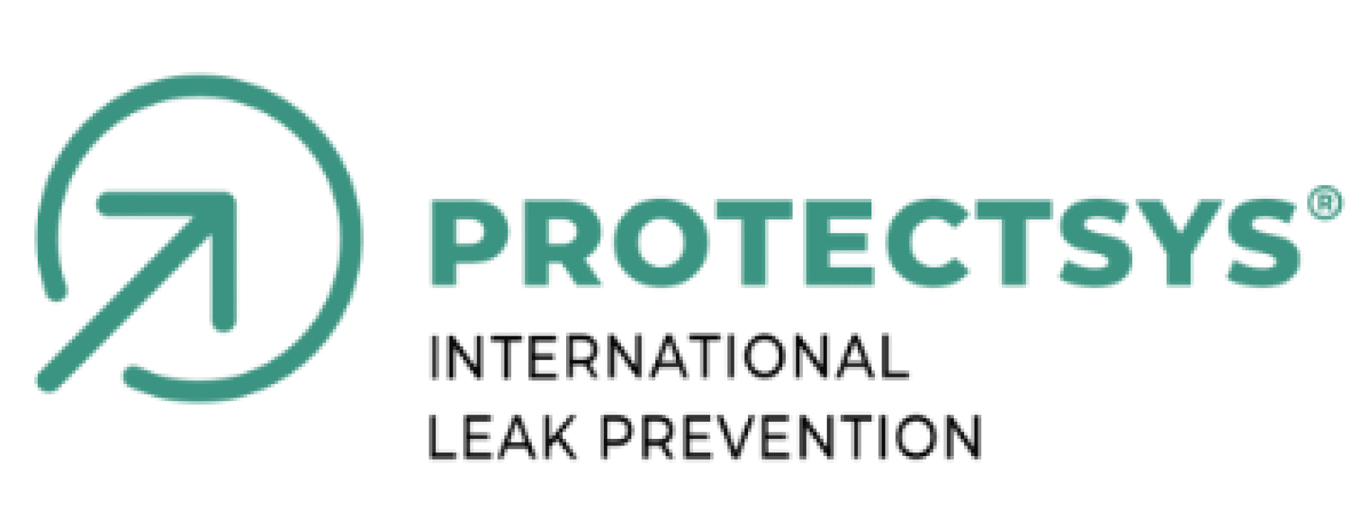 Logo für Protectsys, mit einem stilisierten Pfeil in einem Kreis auf der linken Seite und dem Schriftzug PROTECTSYS International Leak Prevention auf der rechten Seite.