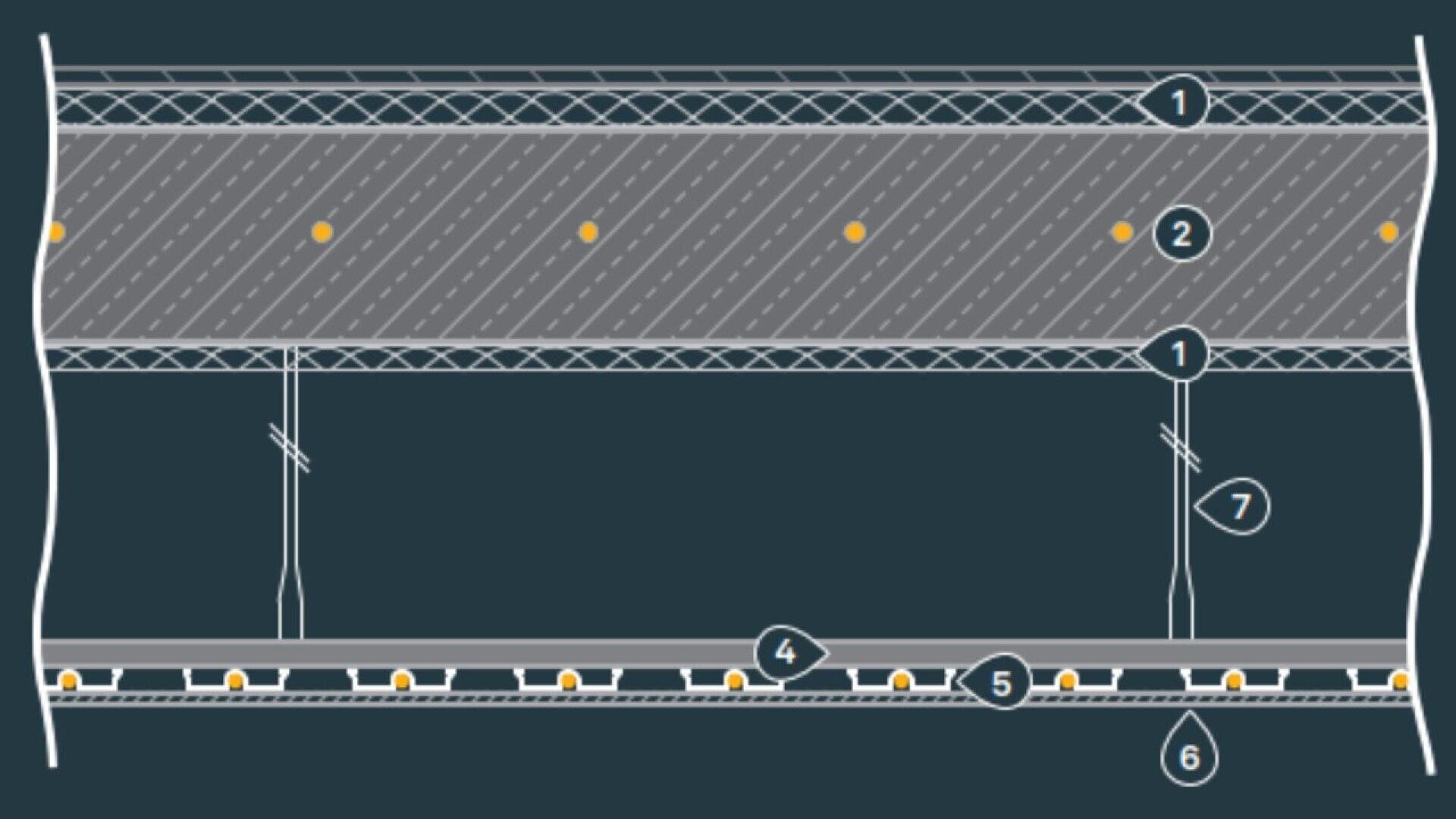 Diagram showing a cross-section of a tunnel with numbered labels pointing to different structural elements, including the tunnel walls, ceiling, lighting, and ground surface.
