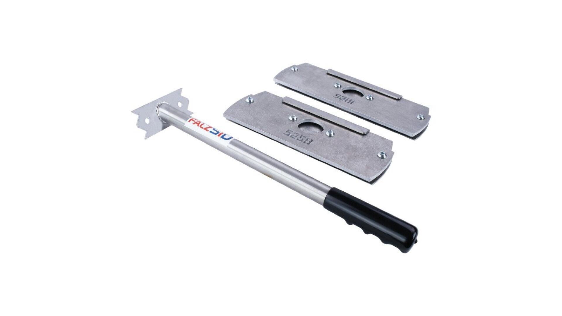 A metal handle tool with a black grip and two detachable rectangular metal blades, placed on a white background. The handle is labeled RAZOR, and the blades have markings 52549 and 52550.