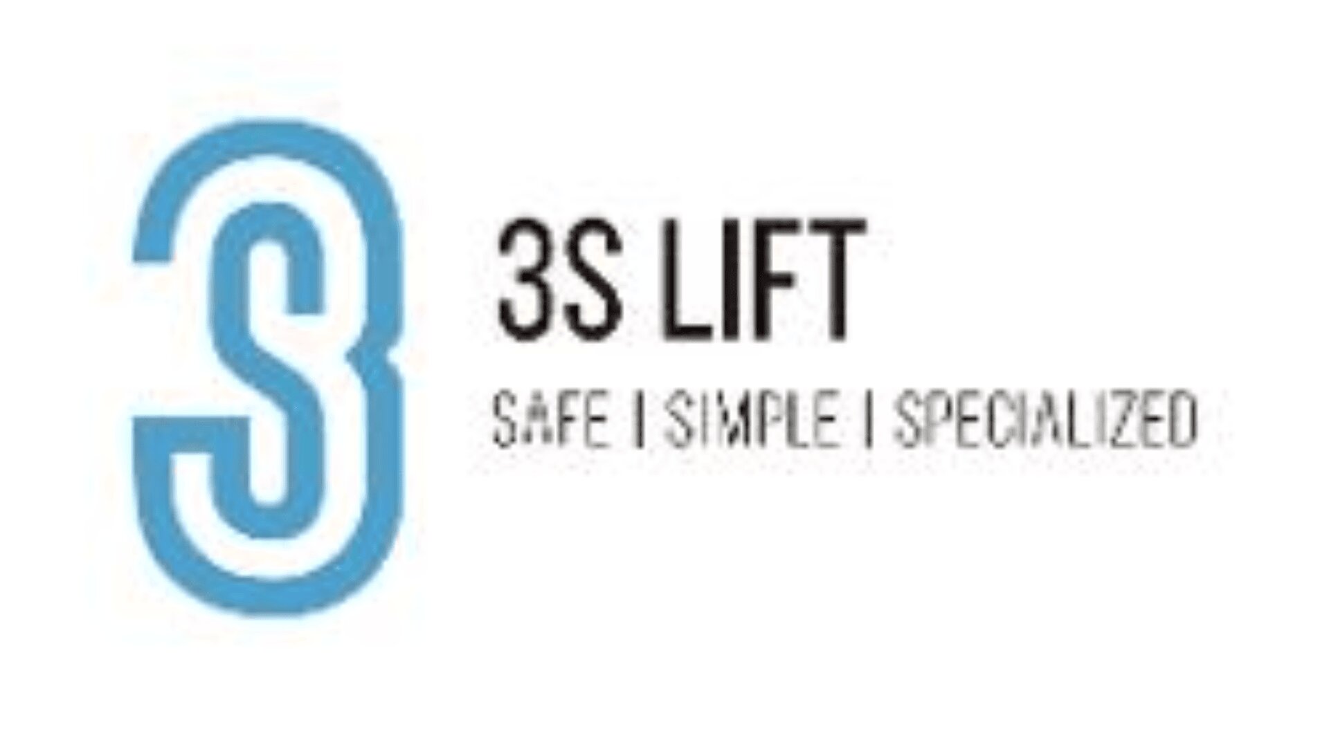 Logo for 3S Lift with a large blue 3S symbol on the left. To the right, black text reads 3S LIFT and gray text below reads SAFE | SIMPLE | SPECIALIZED. White background.