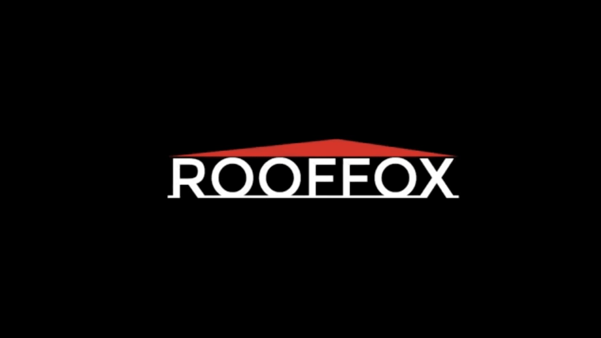 Das Bild zeigt das Wort ROOFFOX in weißen Großbuchstaben auf schwarzem Hintergrund, mit einer roten, stilisierten Dachform über dem Text.