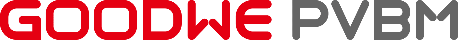 Das Bild zeigt den Text GOODWE PVBM in einer fetten, modernen Schrift. GOODWE ist in Rot gehalten, während PVBM in Grau gehalten ist, alles vor einem weißen Hintergrund.