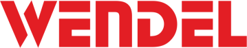 Roter, fetter Text in Großbuchstaben mit der Aufschrift WENDEL auf hellgrauem Hintergrund. Die Schrift ist blockhaft und geometrisch, mit gleichmäßigen Buchstabenabständen.