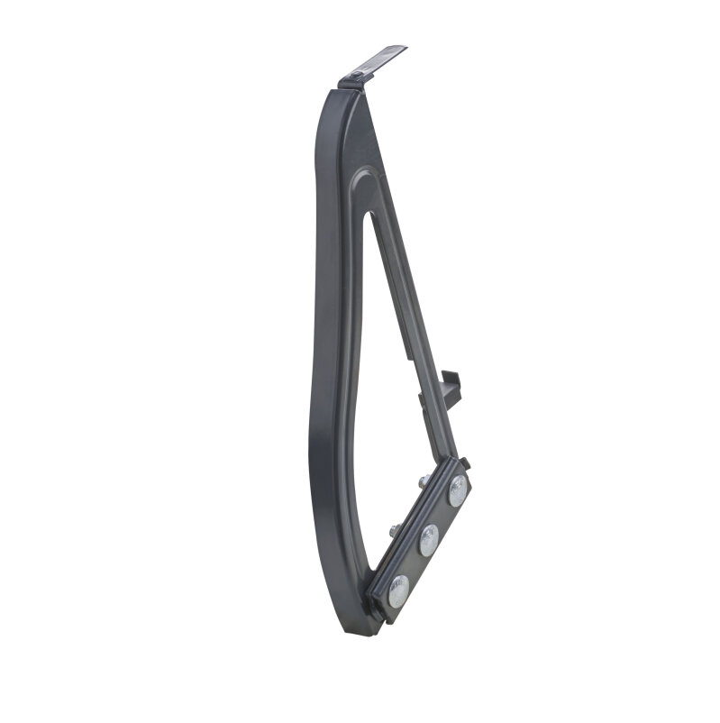 A black, triangular bicycle rack or a metal frame attachment, shown isolated on a white background.